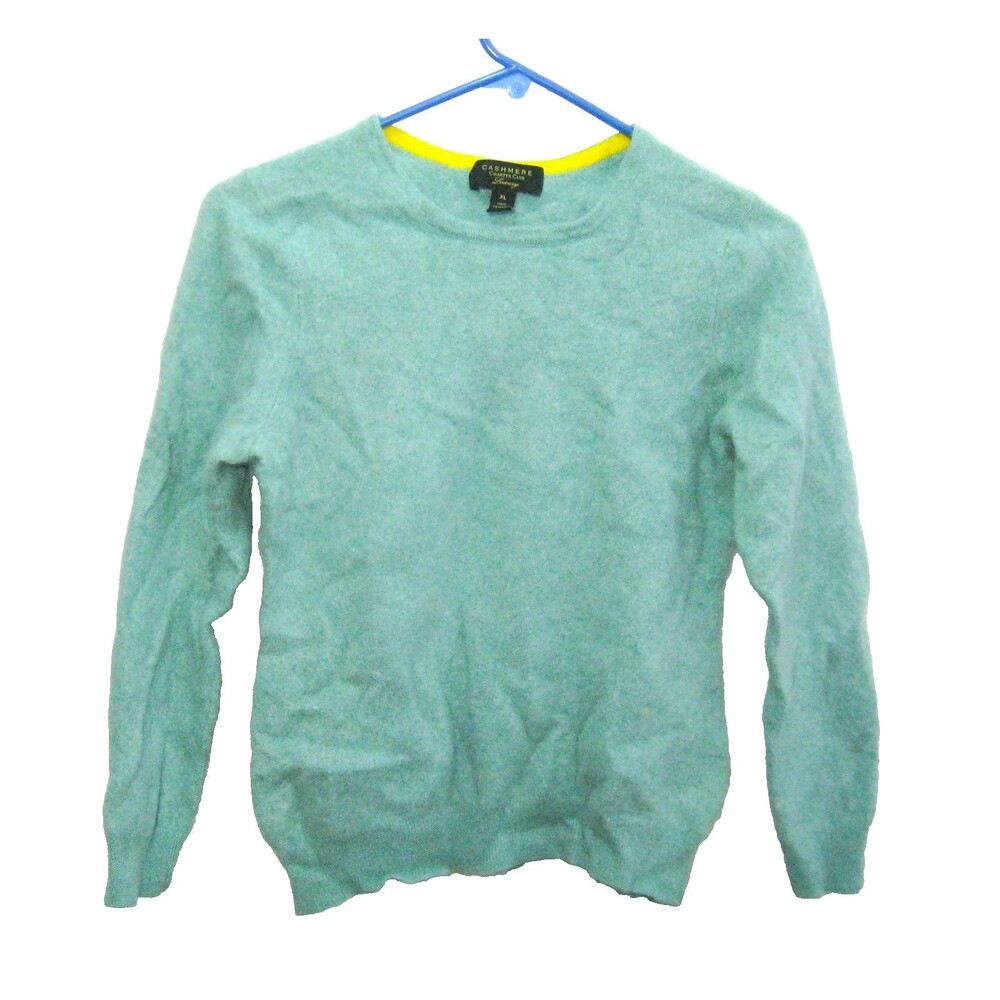 100% Cashmere Sweater Girls Size XL Green Charter Club Long Sleeve Crewneck Top